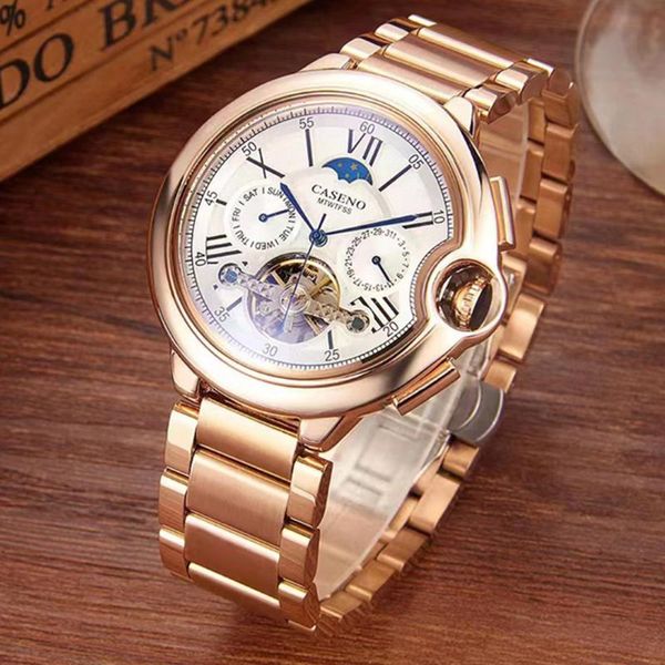 Relojes de pulsera Tourbillon, reloj automático de lujo mecánico para hombre, relojes dorados de acero inoxidable de cuerda automática, CASENO 2023