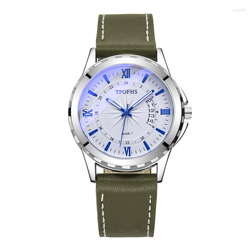 Montres-bracelets TPOFHS Top qualité calendrier montre étanche pour hommes bracelet en cuir montre-bracelet pour hommes horloge montres loisirs sport bijoux cadeau