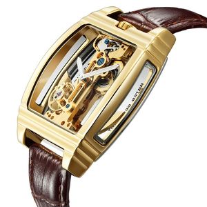 Montres-bracelets Transparent Automatique Montre Mécanique Hommes Steampunk Squelette De Luxe Vitesse À Remontage Automatique En Cuir Hommes Horloge Montres Montre Homme