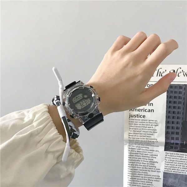 Montres-bracelets couleur bonbon transparente montre-bracelet numérique pour dames sport sport électronique pour enfants étanche couple unisexe