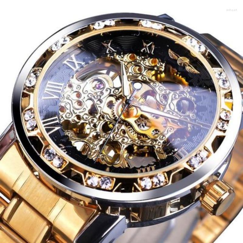 Bilek saatleri şeffaf elmas mekanik saat iskelet bilekleri erkekler için üst saatler unisex boyutunda saat reloj hombre