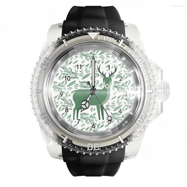 Montres-bracelets Transparent Silicone Noir Montre Animaux Bois Montres Hommes Et Femmes Tendance De La Mode Poignet