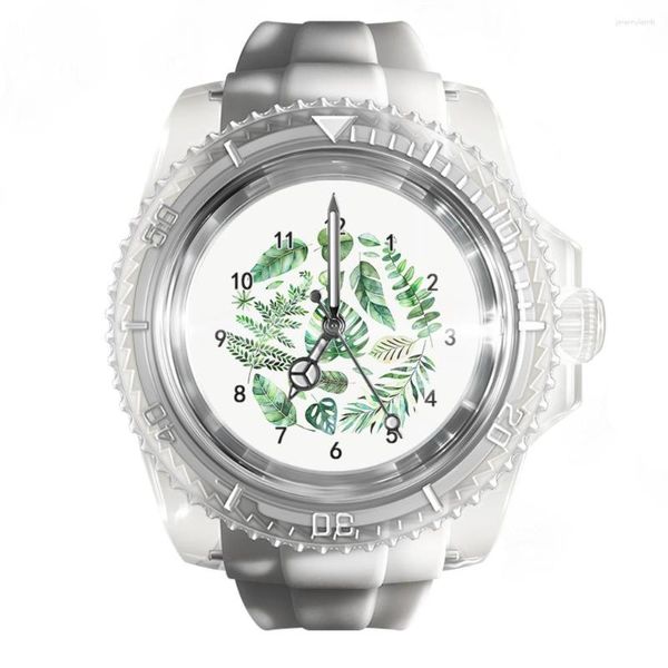 Relojes de pulsera Reloj de silicona transparente Creativo Hoja verde Moda para hombres y mujeres Tendencia de cuarzo Muñeca