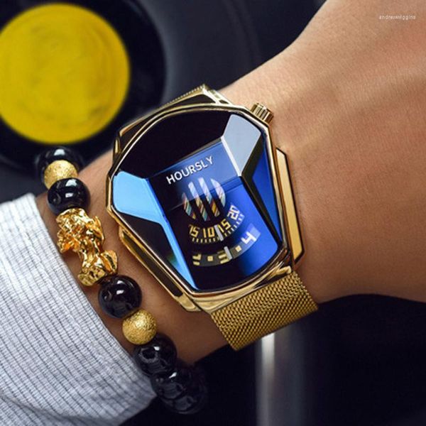 Relojes de pulsera Trend Cool Men's Golden Reloj de pulsera Tecnología de acero inoxidable Cuarzo de moda para hombres 2023 Relogio Masculino