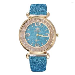 Relojes de pulsera Reloj de cuarzo con esfera de bola de moda Temperamento de moda Starry Sky Flash Powder Belt Ladies