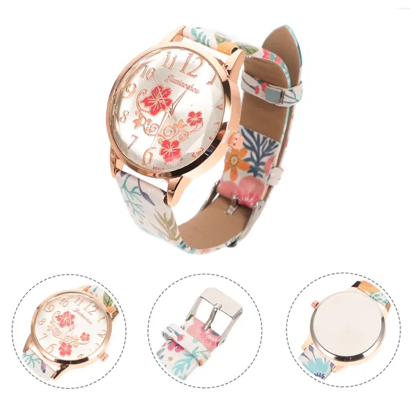 Montres-bracelets Décor à la mode Dames Montre Casual Femmes Poignet Fleur Table Blanc Pu Lumière Luxe Femme Femme