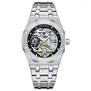 Polshorloges trendy mechanisch horloge mannen automatisch skelet horloges roestvrij staal lumineuze waterdichte klok relogios masculino