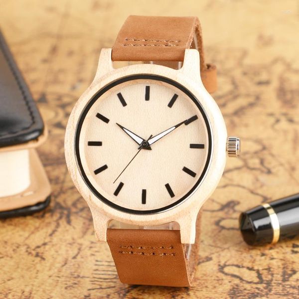 Montres-bracelets à la mode simples montres en bois d'érable pour hommes montre à quartz décontractée femmes horloge bracelet en cuir en bois naturel montre-bracelet créative