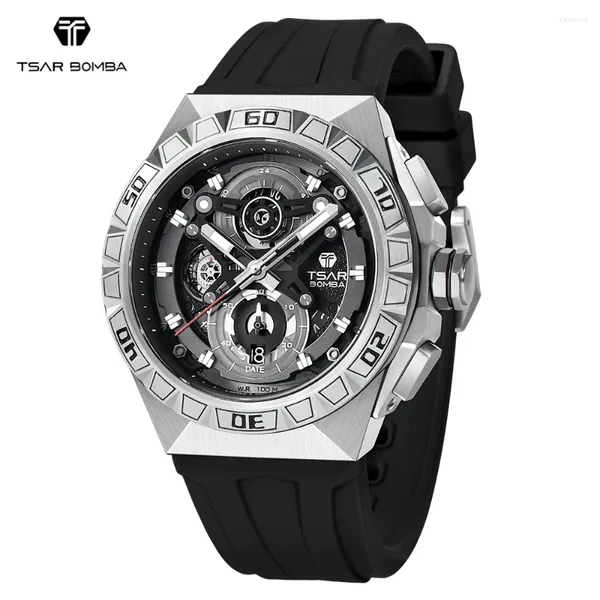 Montre-bracelets Tsar Bomba Luxury Watch for Men Quartz Big Wristwatch Top Clock Clock Rubber Strap Chronograph Sapphire Imperproof Homme Watches