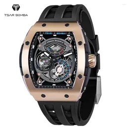 Relojes de pulsera TSAR BOMBA Hombres Relojes automáticos Reloj de pulsera de lujo Reloj mecánico resistente al agua con cristal de zafiro para