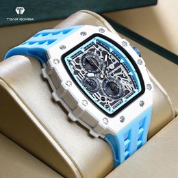 Montre-bracelets Tsar Bomba Resin Watch for Men Tonneau Treproof Mens Watches Top Chronograph Sport Male Blanc
