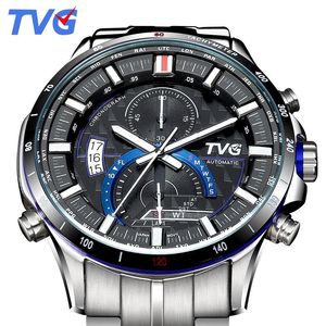 Relojes de pulsera TVG, reloj deportivo de moda para hombre, cuarzo, acero inoxidable, fecha automática, pantalla de semana, relojes de parada, reloj de negocios A500G