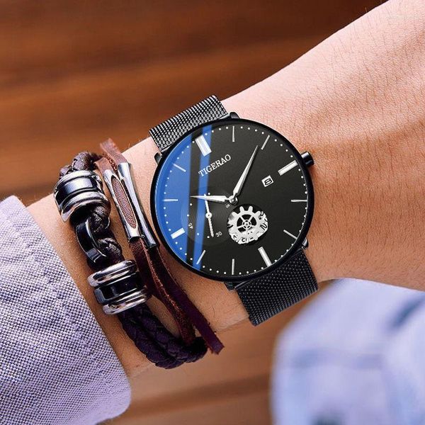 Montres-bracelets Ultra mince marque montre hommes en acier inoxydable affaires Date horloge étanche montres lumineuses hommes luxe Sport Quartz poignet