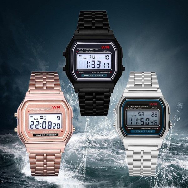 Relojes de pulsera, reloj electrónico deportivo ultrafino de Metal, reloj despertador luminoso multifuncional, reloj de banda de acero, reloj dorado para mujer y hombre