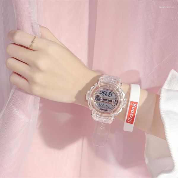 Montres-bracelets Ulzzang Tendance Marque Femmes Montre Numérique Transparente Étudiant Sport Mâle Simple Casual Electro Lumineux Montres Hommes Filles