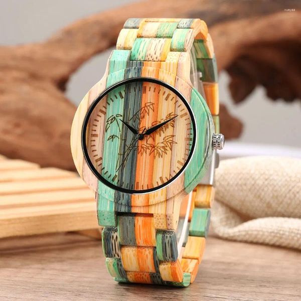 Relojes de pulsera Reloj de madera de bambú colorido único Cuarzo Analógico Cierre plegable Pulsera de madera completa Masculino Casual Relojes con estilo Regalo