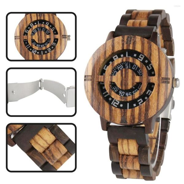 Montres-bracelets Unique Cadran Creux Hommes Femmes Montre En Bois Naturel Avec Plein Bracelet En Bois De Bambou Quartz Montre-Bracelet Roman À La Main Horloge Cadeaux