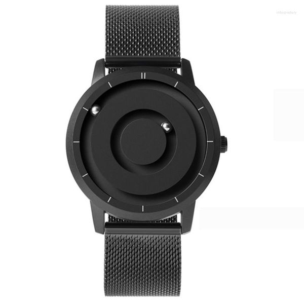 Relojes de pulsera Único Innovador Bola magnética de oro azul Reloj de espacio de tiempo paralelo de metal Reloj de cuarzo simple de moda para hombres