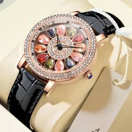 Montres-bracelets Unique De Luxe Or Rose Montres Pour Femmes Cadran Rotatif Strass Diamant Creative Mode Femmes Étanche Horloge