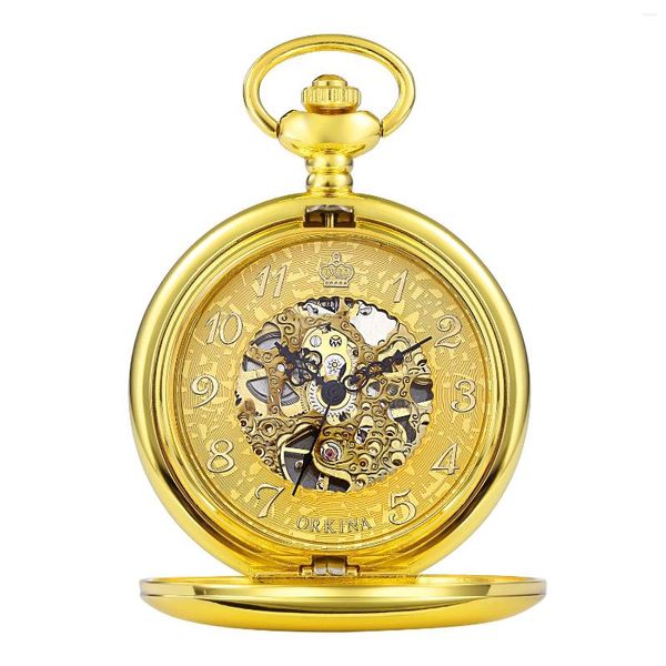 Relojes de pulsera Reloj de bolsillo mecánico vintage único Plata Oro Bronce Cuerda manual Número romano Reloj Esqueleto hueco Steampunk Hombre