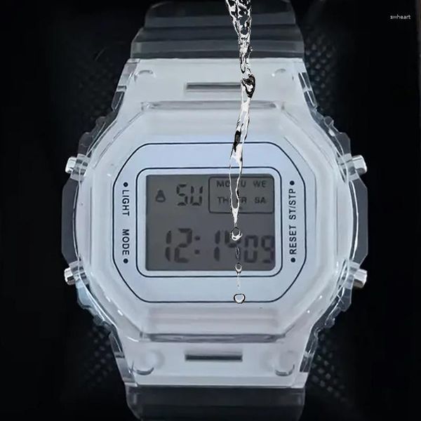 Relojes de pulsera Unisex Transparente Luminoso Reloj deportivo Impermeable Multifuncional Electrónico para mujeres Niños Digital