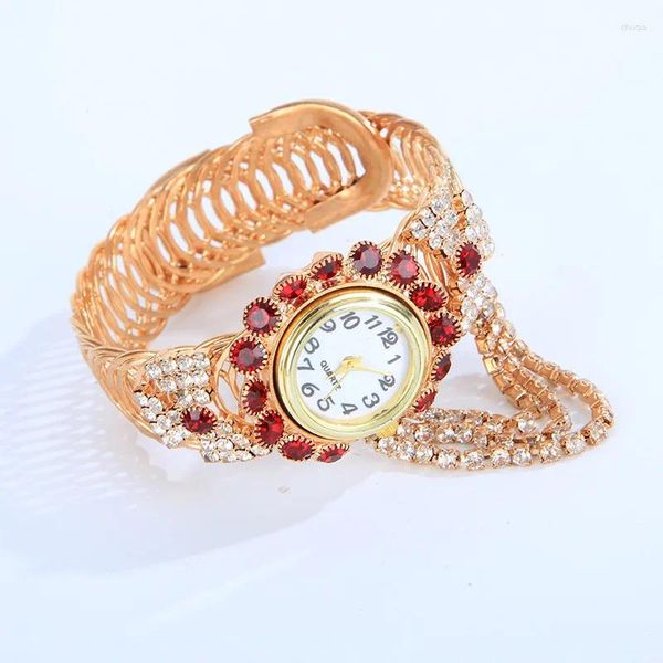 Montres-bracelets UTHAI CQ209 Mode Diamant Ruby Quartz Montre Femme Décorative Polyvalente Élastique Or Printemps Bracelet