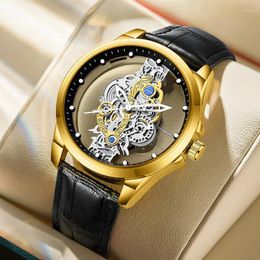 Muñecos de pulsera Uthai CQ225 Transparent Hollow Men's Watch Men lujo Luxury Casual Business Waterproof Gold Quartz Relojes para