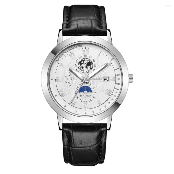 Relojes de pulsera UTHAI H150 Reloj de cuarzo para hombres Diseño de la Tierra Romana Reloj Calendario Reloj Banda de cuero negro Estudiante para niños Relojes de moda de lujo