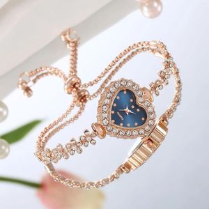 Montres-bracelets Vintage Diamond Heart Cadran Montre Femme Ajustement gratuit Bracelet Quartz Bijoux Relogio Feminino