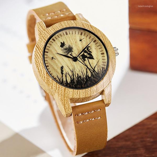 Montres-bracelets Vintage Imitation Bois Bambou Montre Hommes Femmes Montre-Bracelet Imiter Montres En Bois Acrylique Cas Amoureux Poignet Horloge Crâne