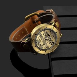 Polshorloges vintage lederen vrouwen kijken rond gouden wijzerplaat Men unisex kwarts polswatch Relojes para mujer