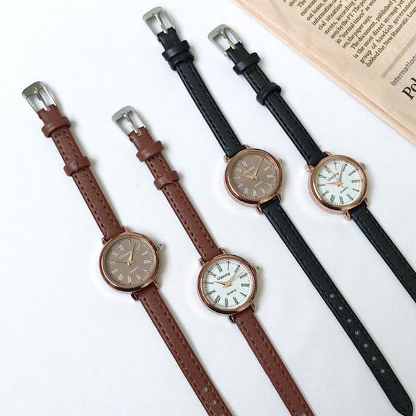 Relojes de pulsera Vintage de lujo literario para mujer reloj de cuarzo marrón fino correa de cuero pequeña pulsera elegante Relogio Feminino