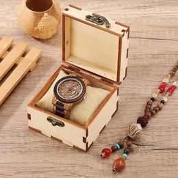 Montres-bracelets Vintage hommes bois montre collier cadeau ensemble mâle quartz montre-bracelet rustique ethnique élégant en bois perlé pendentif boîte