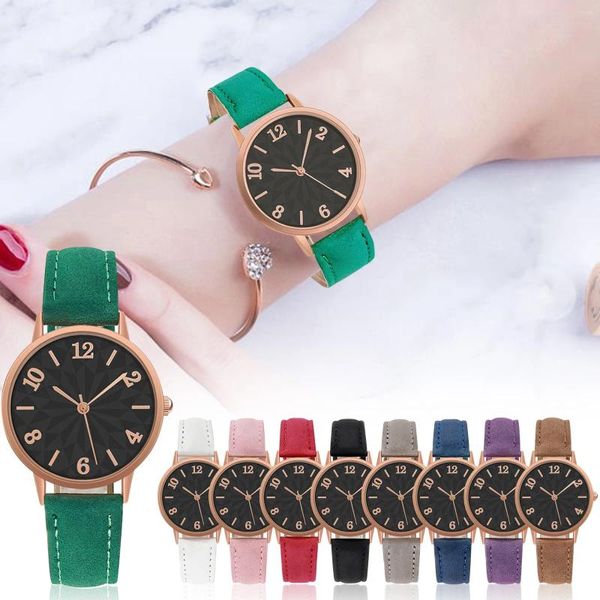 Relojes de pulsera Vintage Nubuck Correa de cuero Reloj de banda para mujeres Puntero Número simple Dial Relojes para damas Moda Cuarzo Reloj analógico 2024