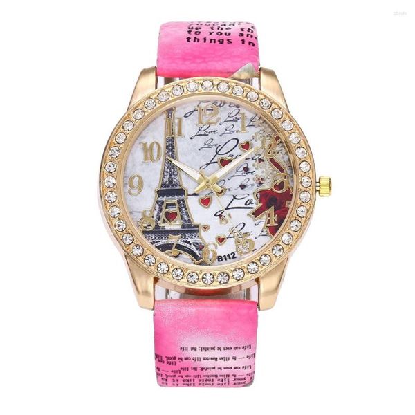 Relojes de pulsera Vintage Paris Fashion Relojes de mujer Torre Eiffel Correa de cuero redonda Reloj minimalista impermeable Reloj Hombre