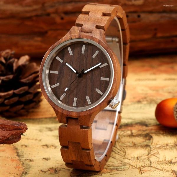 Montre-bracelettes Walnut Women's Wood Watches Natural Handmade Wristwatch Cadeaux en bois Watch for Women pliing Backle Strap Orologio Donna