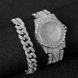 Wristwatches Watch Bracelet For Women Cuban Chain Charm Iced Out Fashion Luxury Gold Set Jewelry Relojes187a