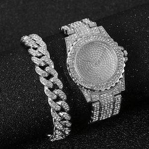 Montres-bracelets Montre Bracelet Pour Femmes Chaîne Cubaine Charme Glacé Mode Luxe Or Ensemble Bijoux Relojes305t