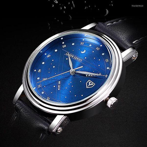 Montre-bracelets regarder la mode étoilée Sky Star Moon Montre des hommes en cuir bleu Quartz Reloj Hombre Relogio masculinowristwatcheswristwatches thun2