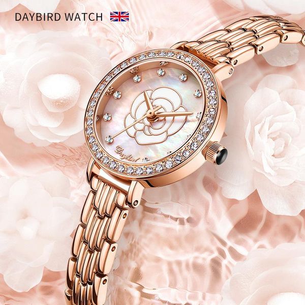 Montres-bracelets Montre Femme Gypsophile Diamant Camélia Petit Cadran Or Dames