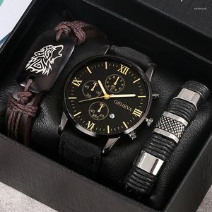 Polshorloges kijken voor mannen zakelijke casual polshorloge quartz kalender datum lederen wolf armband en set cadeau reloj hombrewristwatches bert2