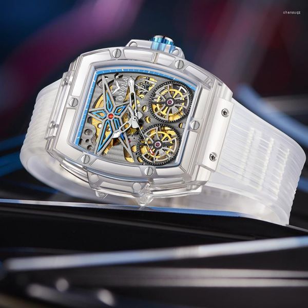 Montres-bracelets montre pour hommes ONOLA mode plastique Transparent creux entièrement automatique montres mécaniques horloge étanche