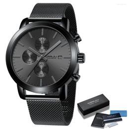 Montre-bracelets Regardez pour les hommes Date de quartz Crrju Black Fashion Sports Watchs Immasproof Chronograph Male Horloge Relogo Masculino