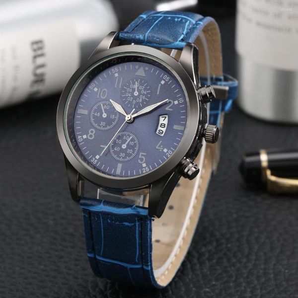 Montres-bracelets Montre pour hommes Quartz Cuir Montre-bracelet Auto-Date Affichage Décor Petits cadrans Casual Mode Mâle Montre Relogio Masculino