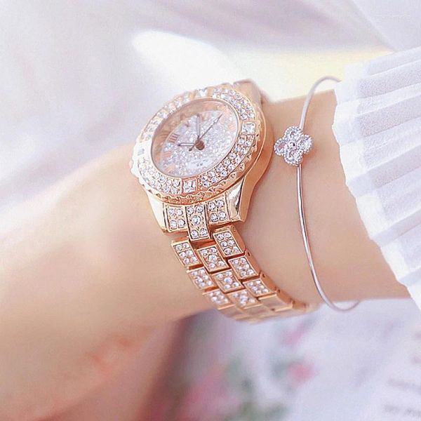 Relojes de pulsera Reloj para mujer Diamante Moda Oro rosa Ginebra Reloj de pulsera para mujer Reloj de cuarzo femenino Relogio Feminino