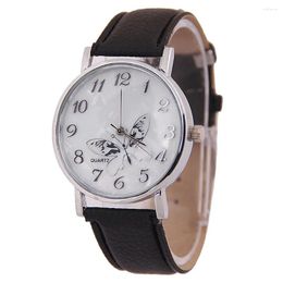 Relojes de pulsera Reloj para mujer Moda Exquisito En relieve Mariposa Dial Relojes de mujer Banda de cuero Vestido Reloj Reloj de pulsera Relojes de niña