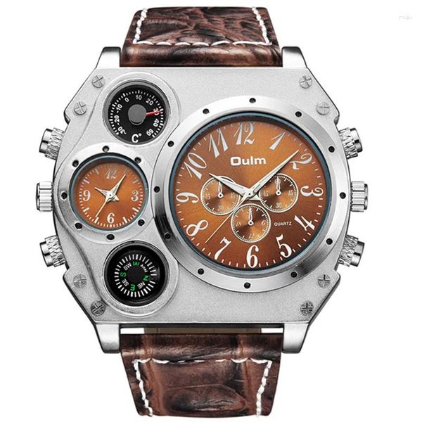 Relojes de pulsera Reloj Punk Irregular Multi Zona horaria Gran esfera Correa de cuero OGDA 2023 Tres ojos Brújula Decoración Hombres Regalo