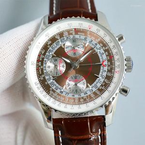 Horloges Horloge Heren 43mm Timing Mechanisch uurwerk Mode Polshorloge Leren band Waterdicht Montre De Luxe
