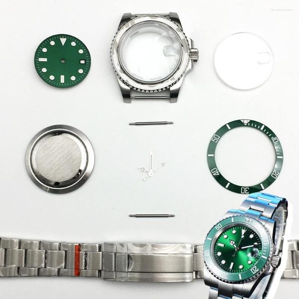 Relojes de pulsera Kit de reequipamiento de reloj Green Water Ghost Caja de 40 mm Acero inoxidable sólido 316L Cristal de zafiro Esfera luminosa Manecillas para NH35/8215