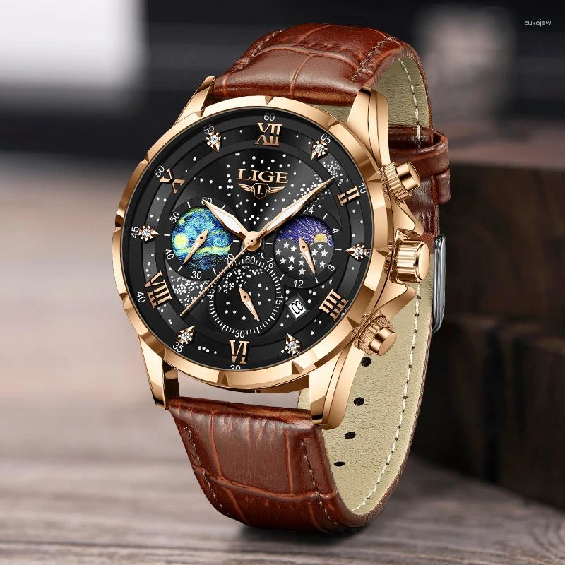 Armbanduhren Uhr Top LIGE Uhr Marke Casual Mode Uhren Für Männer Sport Leder Handgelenk Mann Chronograph Relogio Masculino